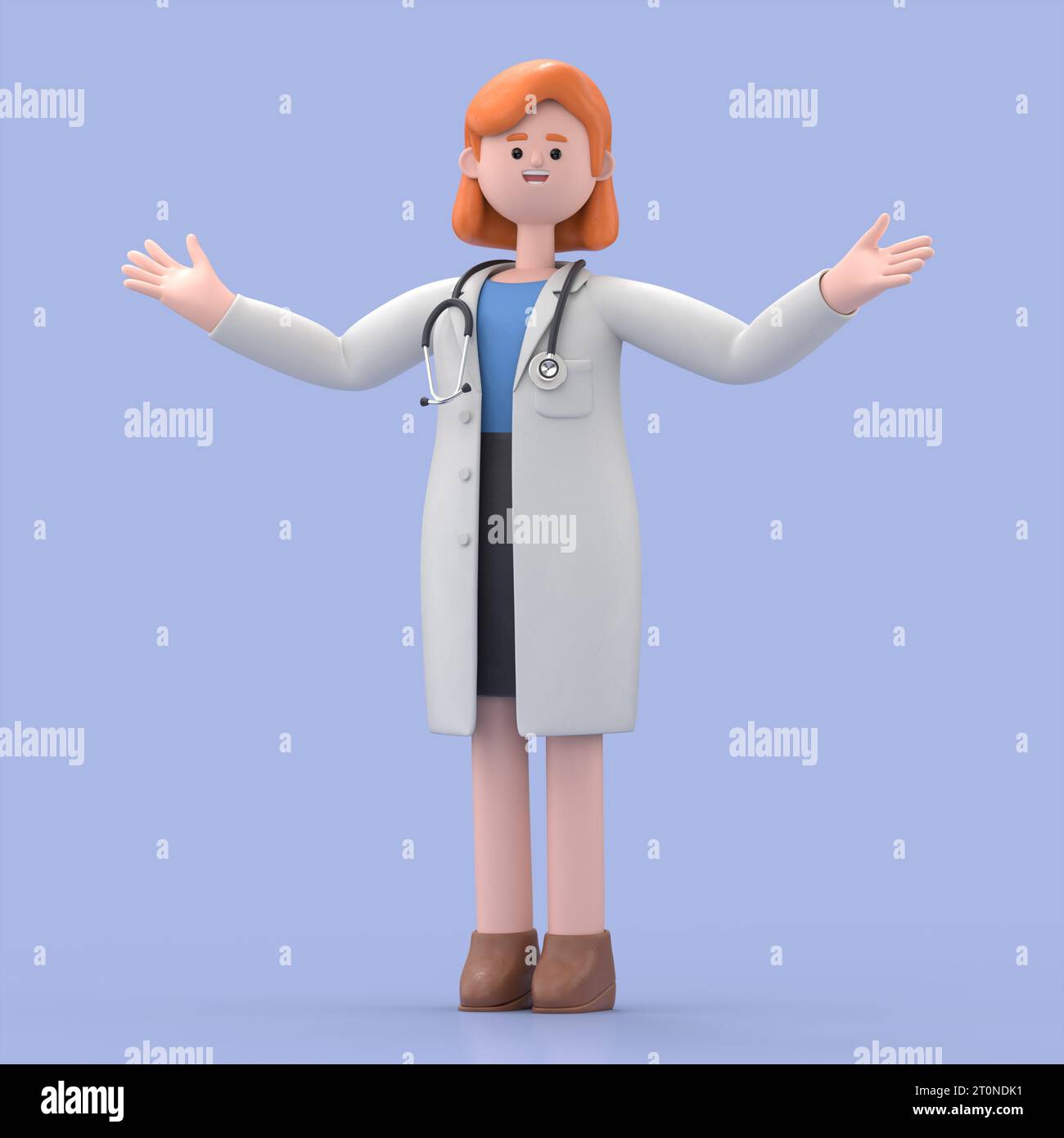 3D illustration of Female Doctor Nova shows inviting gesture. Happy professional caucasian male specialist. Medical presentation clip art isolated on Stock Photo