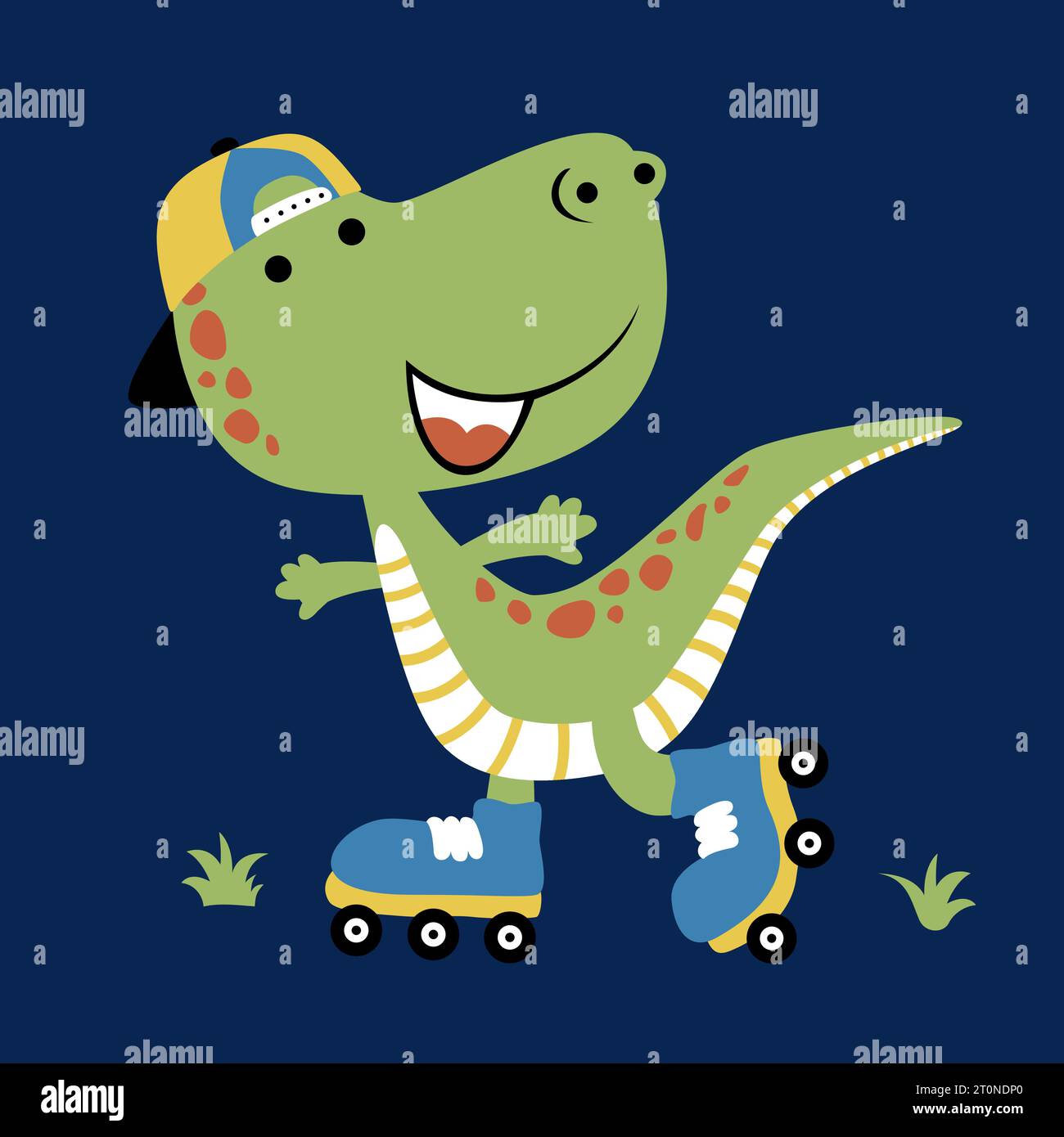 vector cartoon of cute dinosaur playing roller skate Stock Vector Image