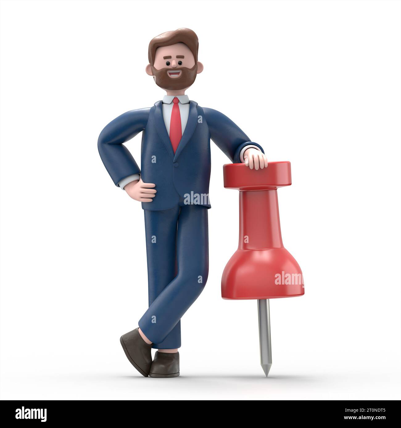 3D illustration of american businessman Bob figure with pin needle.3D rendering on white background. Stock Photo