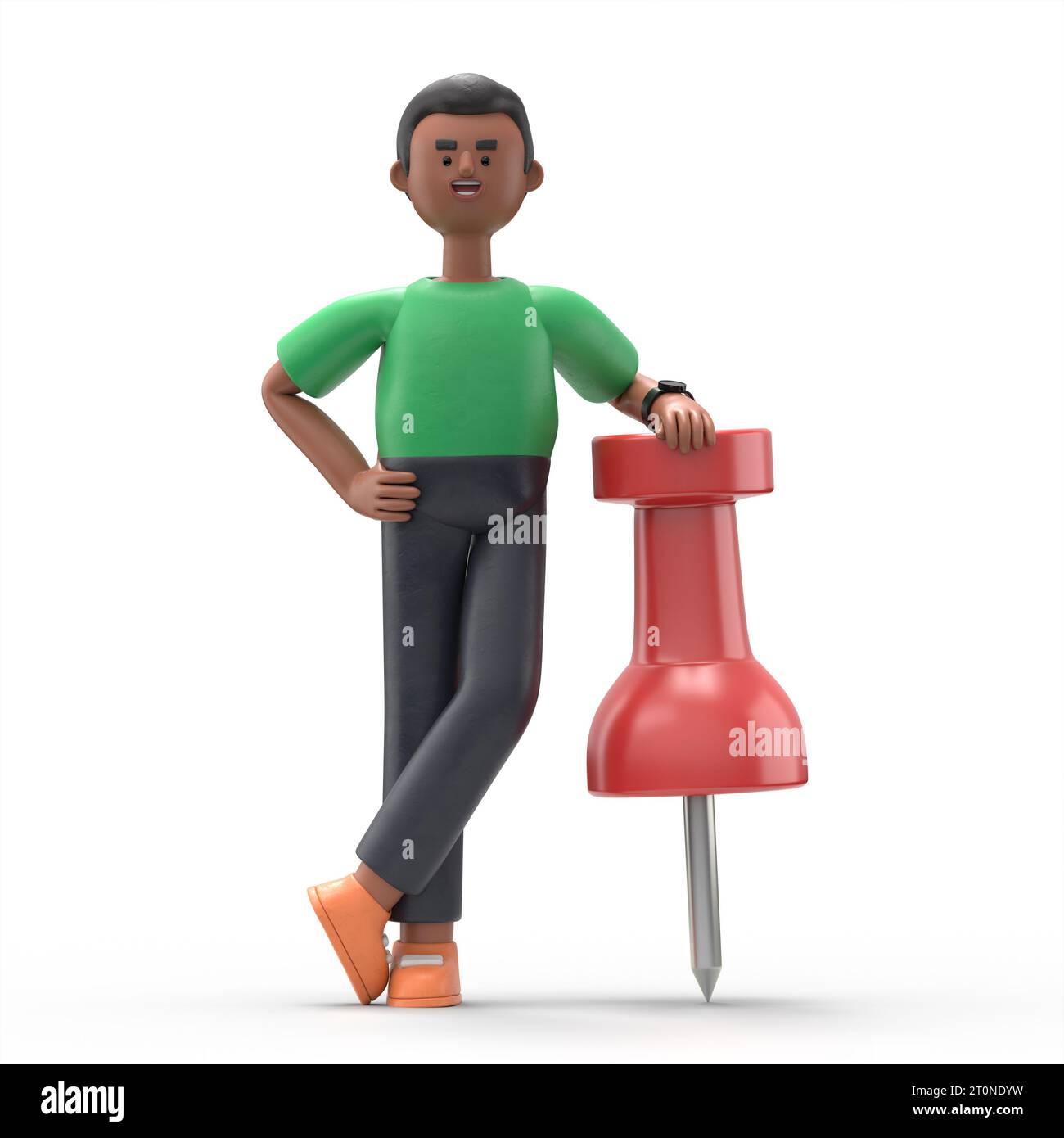 3D illustration of afro man David figure with pin needle.3D rendering on white background. Stock Photo