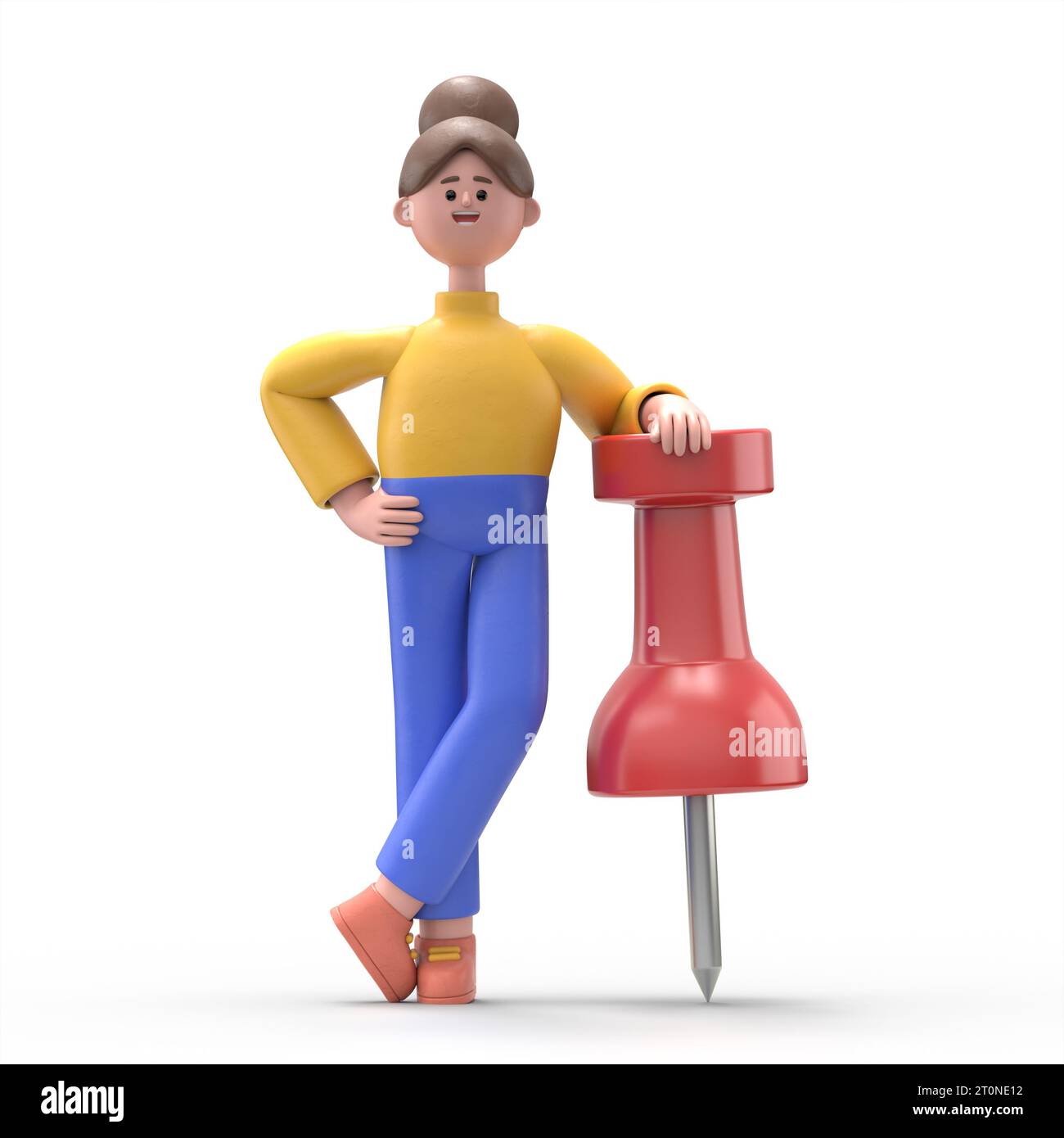 3D illustration of Asian woman Angela figure with pin needle.3D rendering on white background. Stock Photo