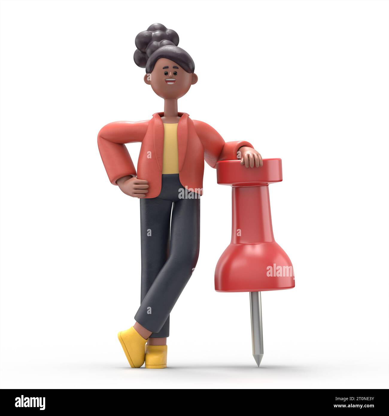 3D illustration of african woman Coco figure with pin needle.3D rendering on white background. Stock Photo