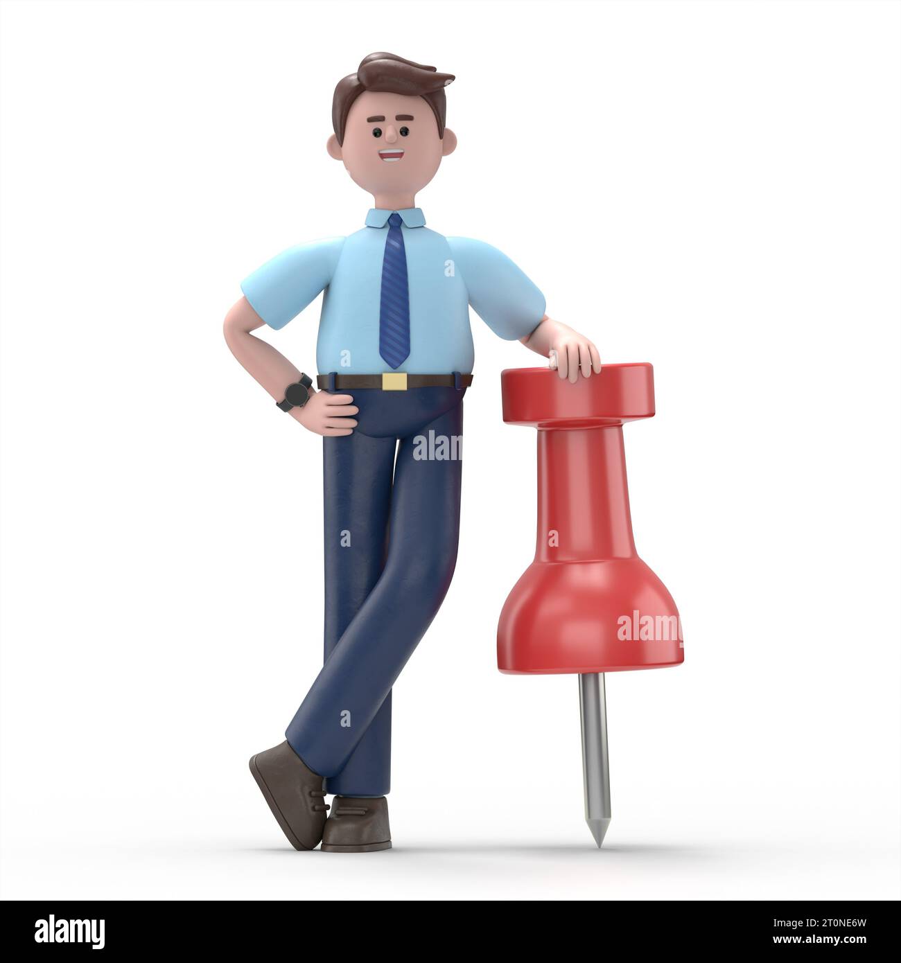 3D illustration of Asian man Felix figure with pin needle.3D rendering on white background. Stock Photo