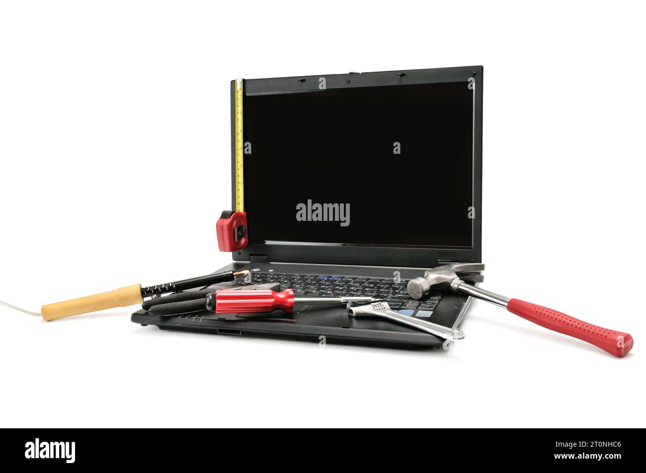 Computer repair with set of tools. Stock Photo