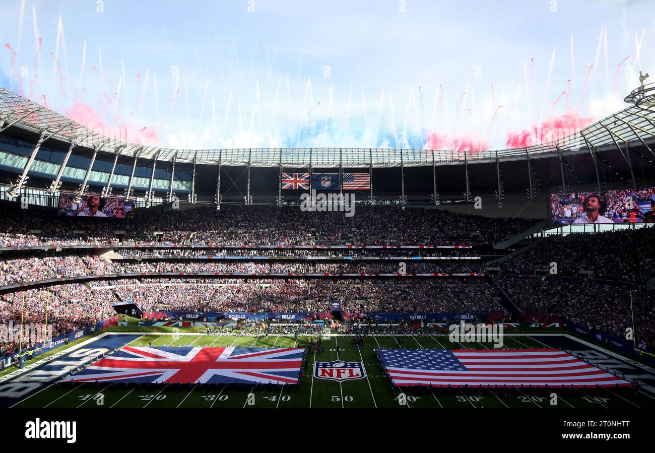Fireworks are set off prior to the NFL international match at the