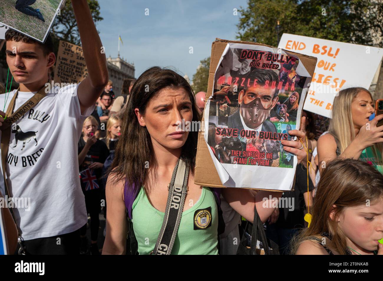 October 8, 2023, London, United Kingdom: Hundreds of demonstrators have marched in central London protesting against the British Prime Ministerâ€™s proposed ban on American XL bully dogs. The protesting owners did not bring their dogs to the march as they fear for their beloved pooches. The breed will be banned before the end of 2024 after it has been blamed for a rising number of fatal attacks on people. (Credit Image: © Velar Grant/ZUMA Press Wire) EDITORIAL USAGE ONLY! Not for Commercial USAGE! Stock Photo