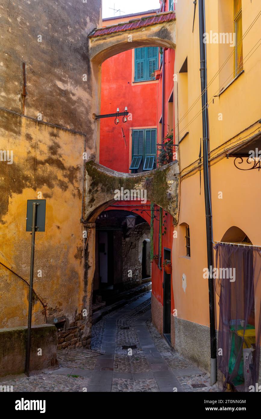 The historic centre of Taggia old town is beautiful  with charming streets of rare beauty. Liguria region, Italy. Stock Photo