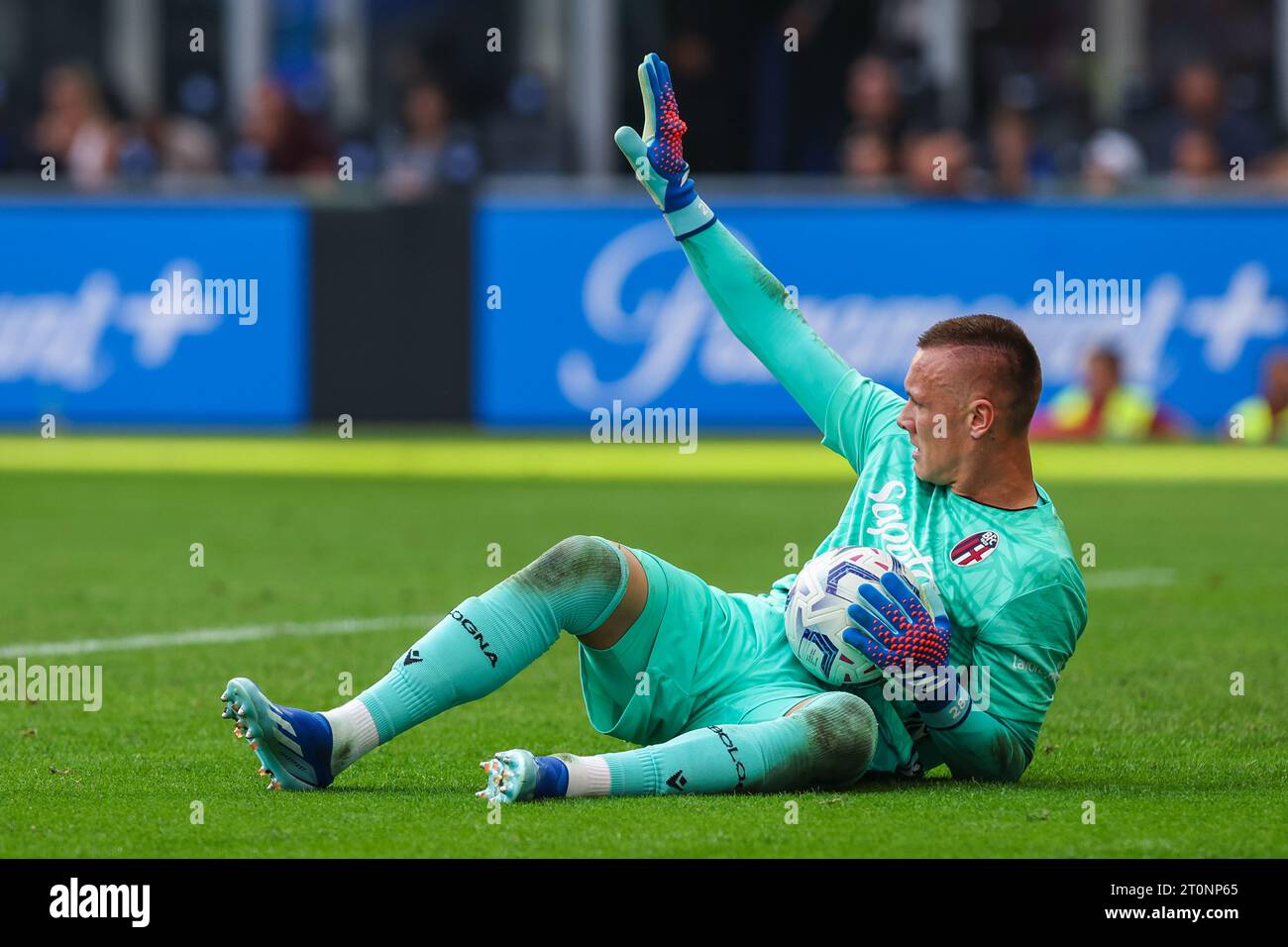 Lukasz Skorupski of Bologna FC gestures during the Serie A 2023/24