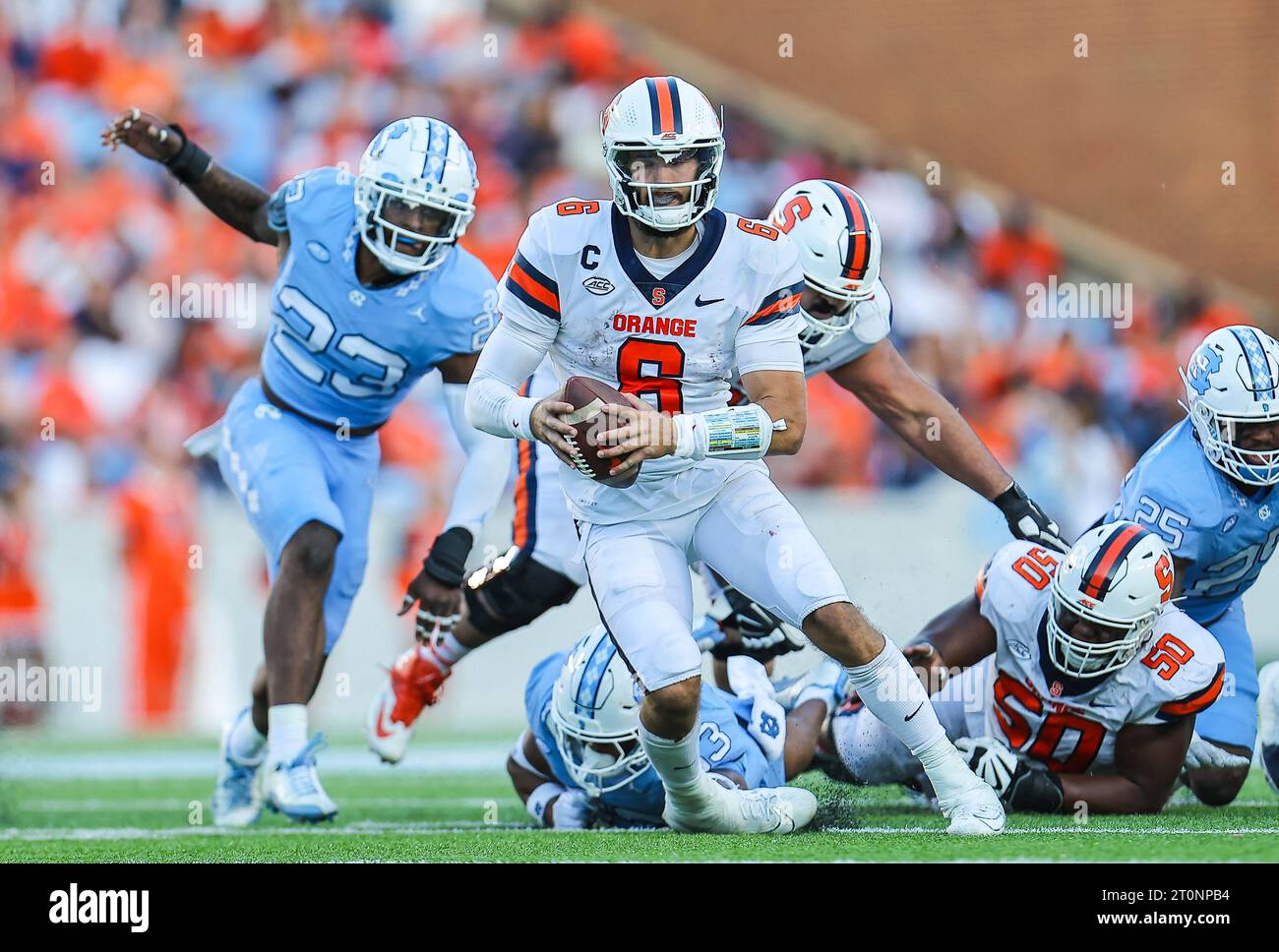October 7, 2023: Syracuse senior Garrett Shrader (6) scrambles from ...