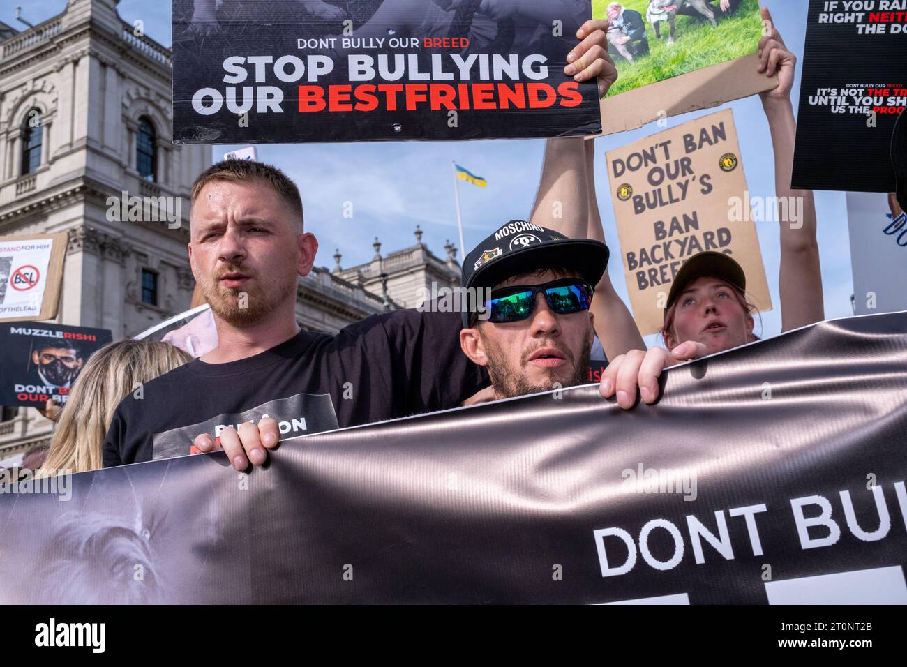 A demonstration is held in Central London calling for the XL Bull breed of dog not to be band by the UK Government. Stock Photo