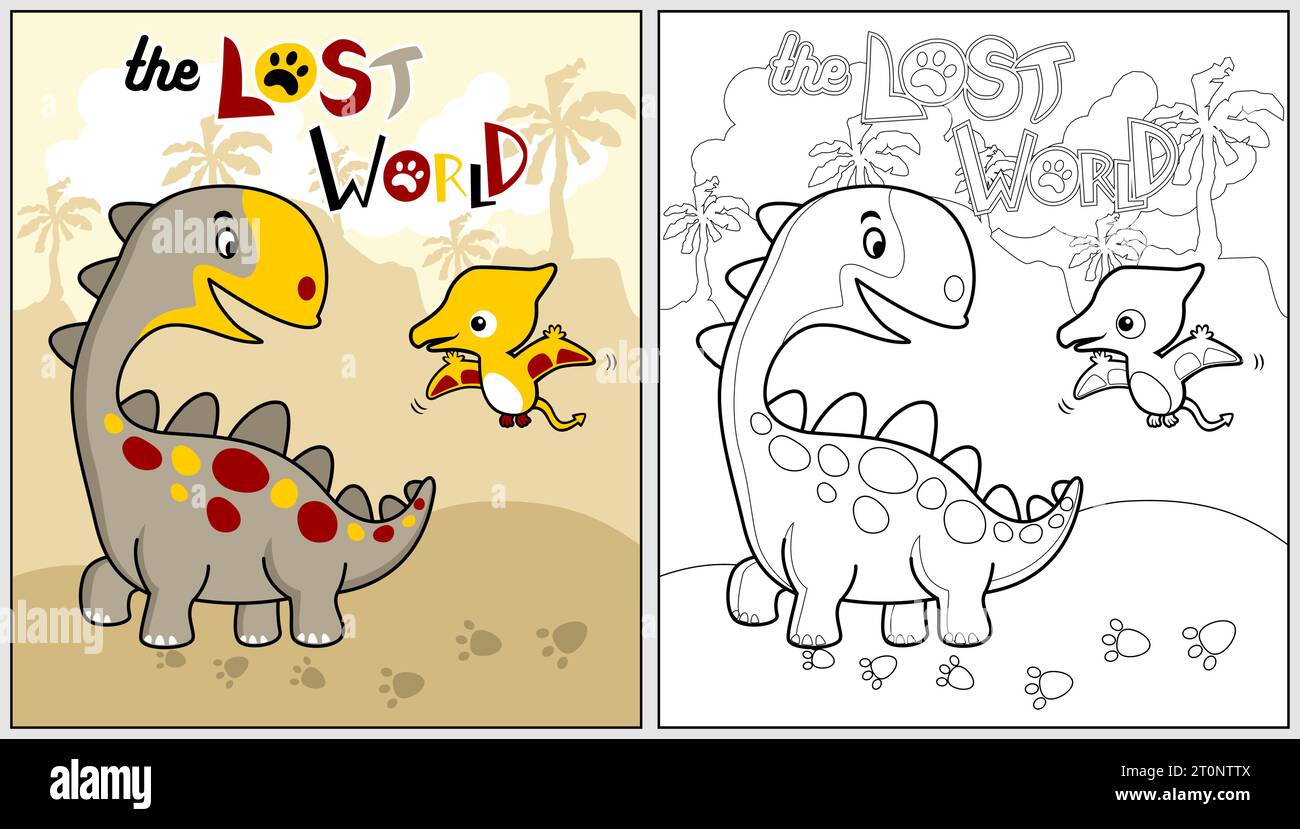 Big coloring page for children with dinosaur Vector Image