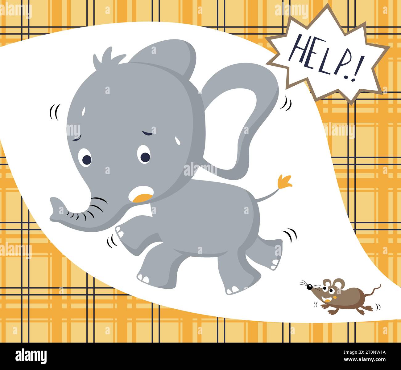 funny elephant fear with mice, vector cartoon illustration Stock Vector