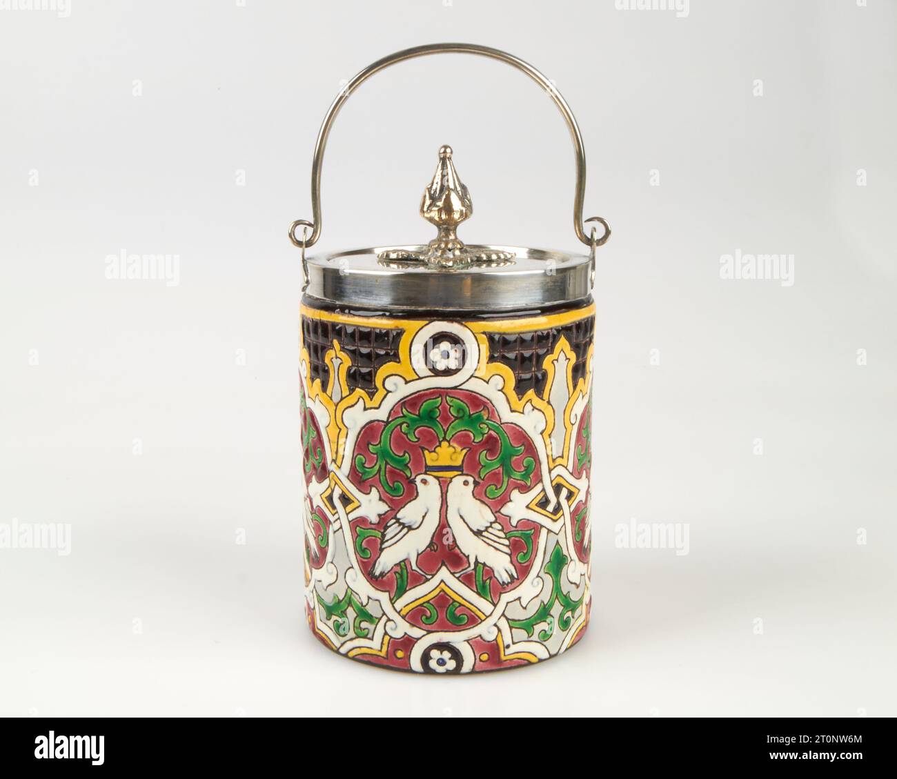 Antique 19th century Aesthetic Movement Jules Vieillard of Bordeaux enamelled pottery pot and cover. Stock Photo