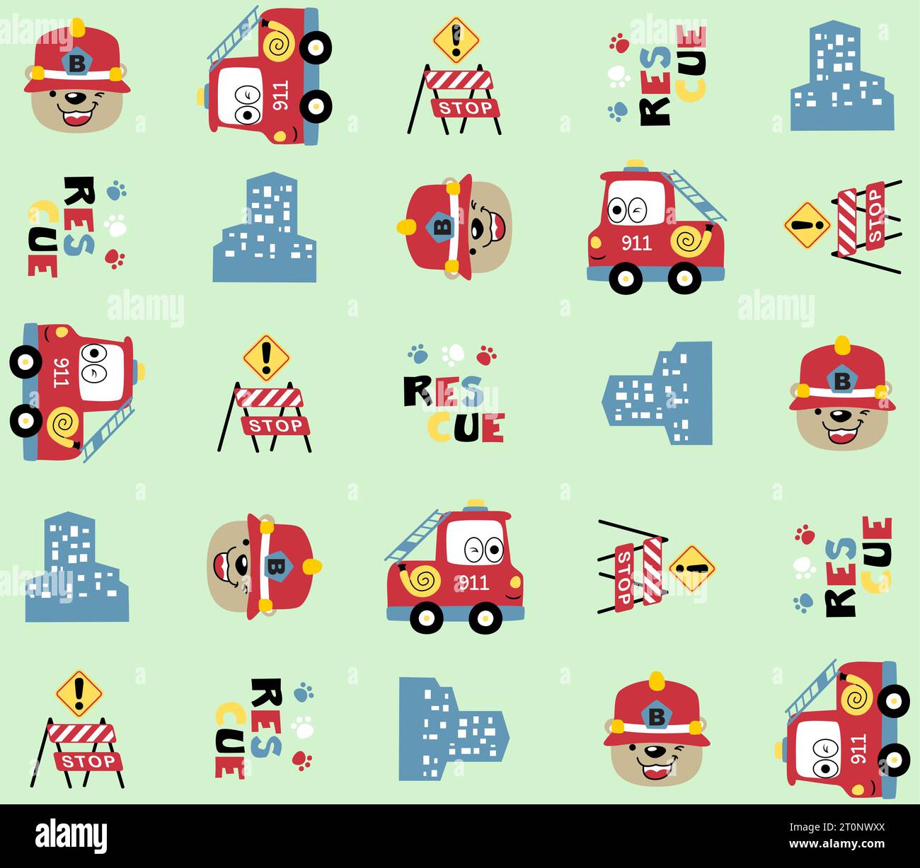 Vector cartoon of cute bear with firefighter element pattern Stock Vector