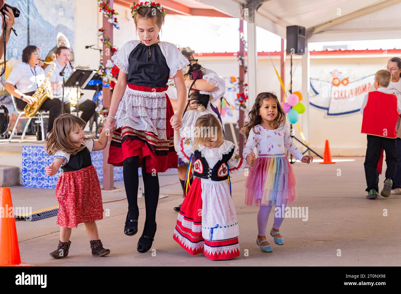 Oklahoma, OCT 7 2023 People dress up and dancing in traditional