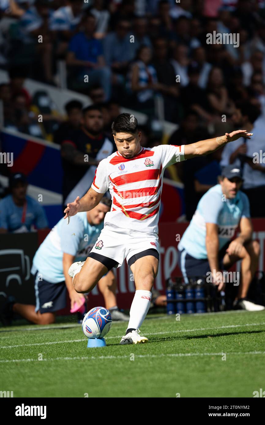 Japan's Rikiya Matsuda takes a conversion kick during the 2023 Rugby