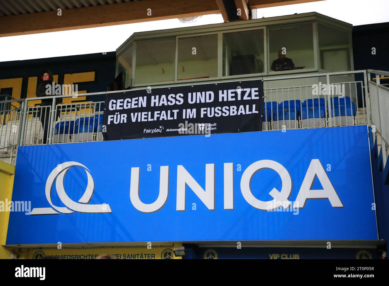 Anti discrimation banner at Hohe Warte stadium during the Admiral Frauen Bundesliga match First Vienna FC vs SCR Altach at Hohe Warte  (Tom Seiss/ SPP) Stock Photo