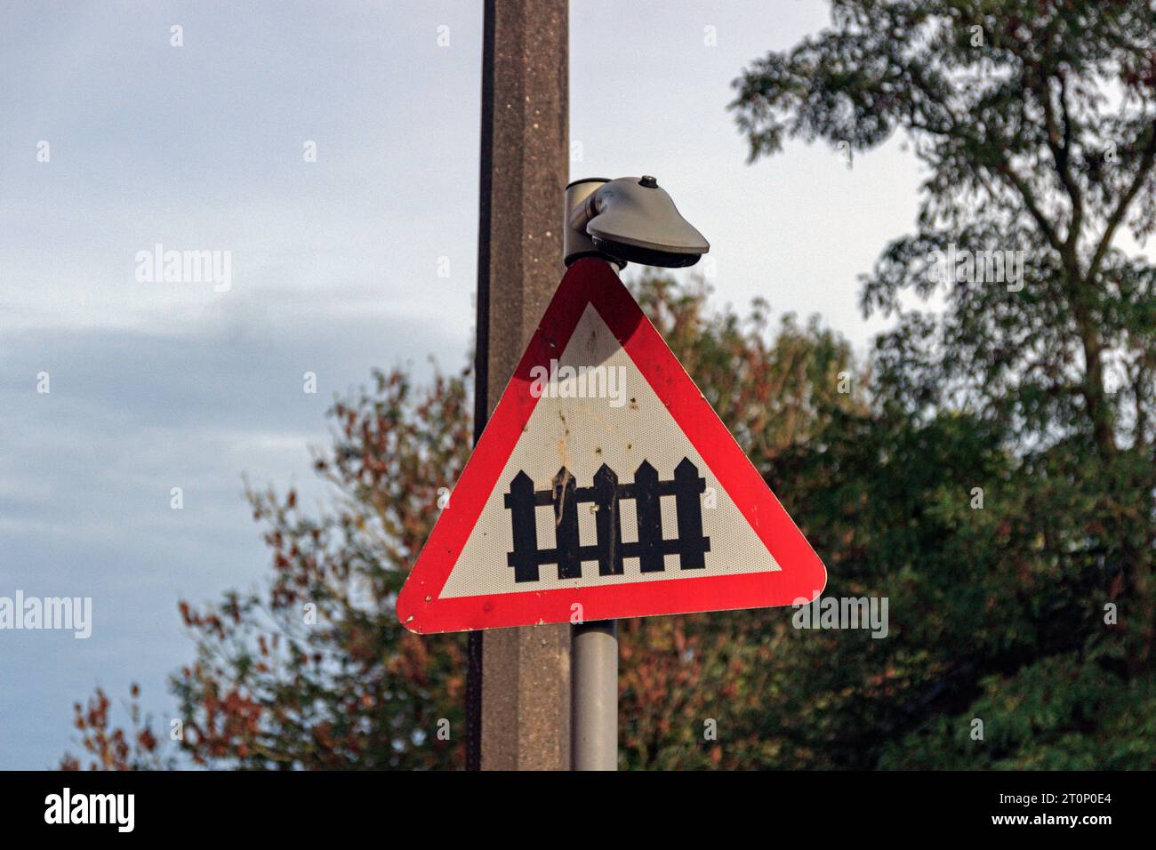 Level Crossing sign. Skeffington Road, Preston. Stock Photo