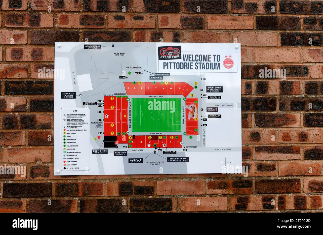 Safety and public notice  around the Pittodrie stadium, home of Aberdeen Football club, Scotland Stock Photo