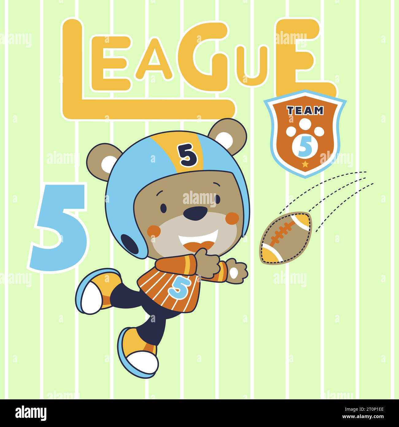 Little bear playing rugby, vector cartoon illustration Stock Vector
