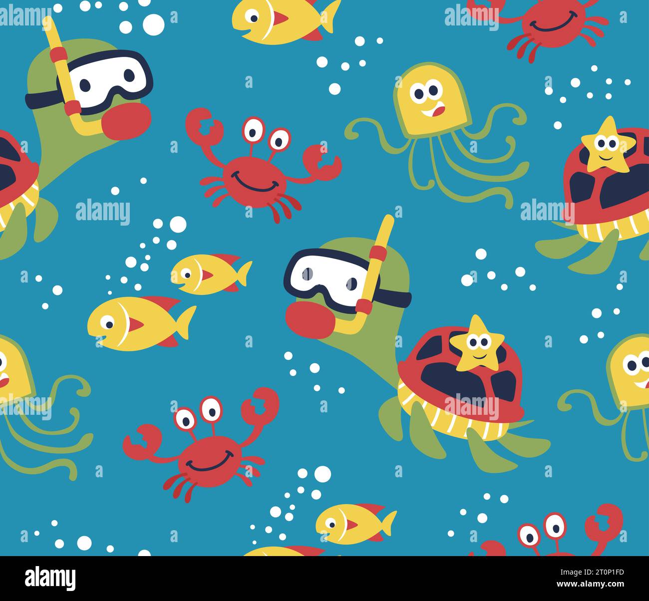 seamless pattern vector of funny marine animals cartoon Stock Vector ...