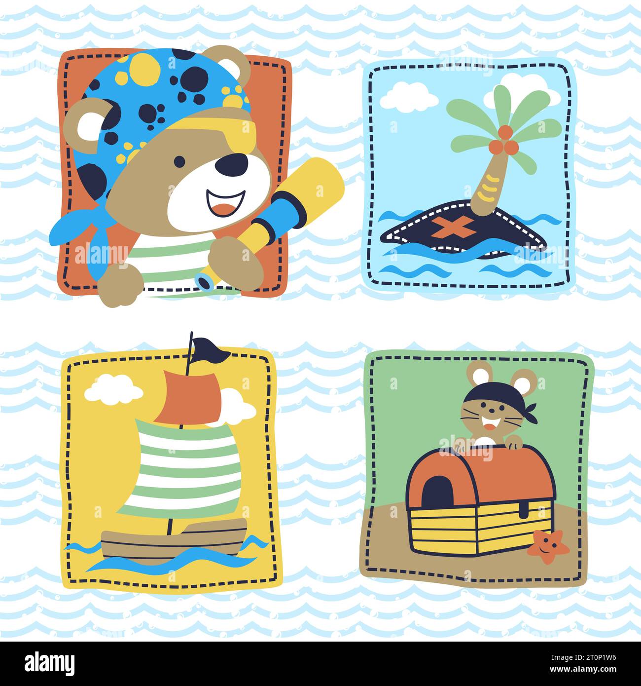 Vector cartoon illustration of cute bear with pirate elements Stock Vector