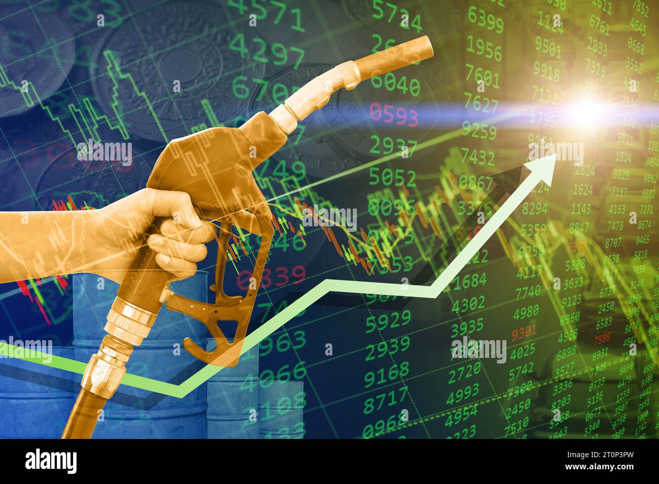 crude oil retail price increase rise high concept, green business stock