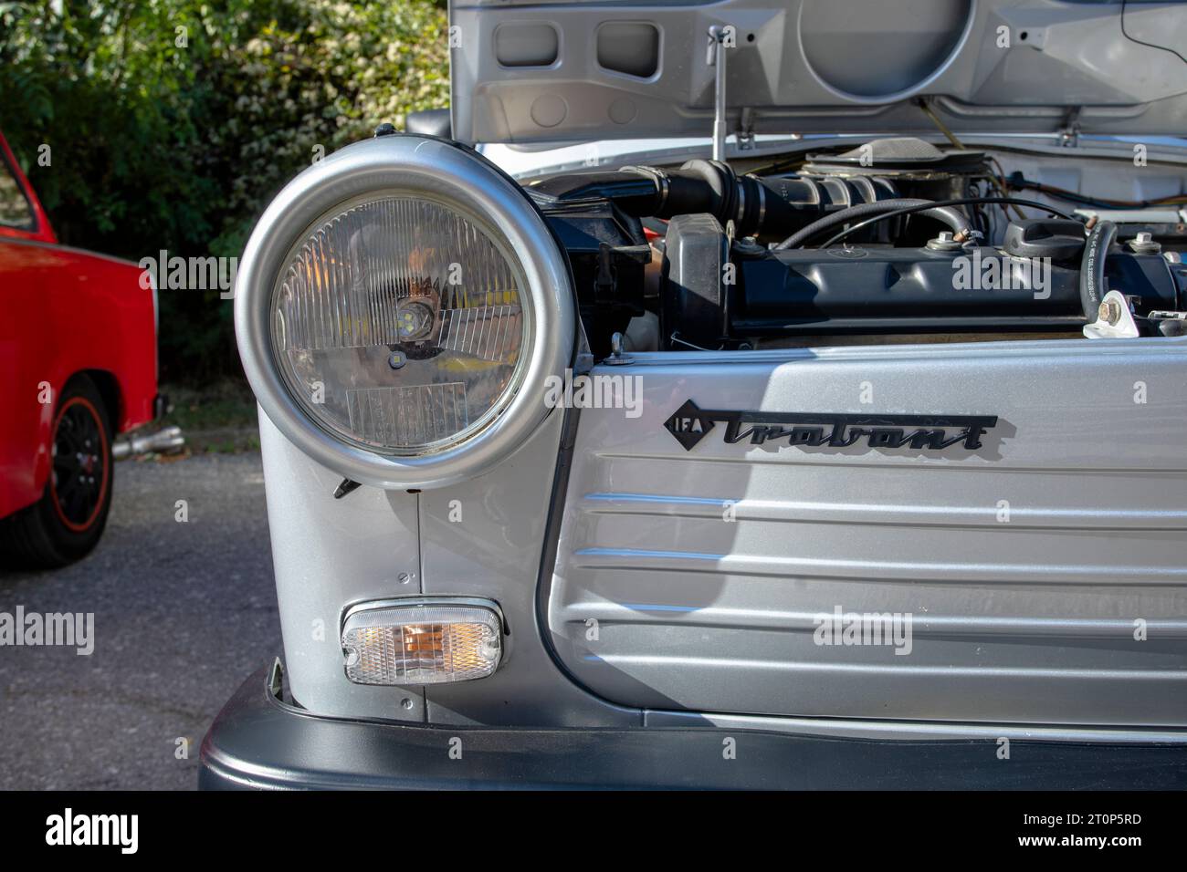 Sofia, Bulgaria - October 08, 2023: Autumn vintage bazaar in Sofia of old or vintage cars, spare parts, socialist and western auto literature, Trabant Stock Photo