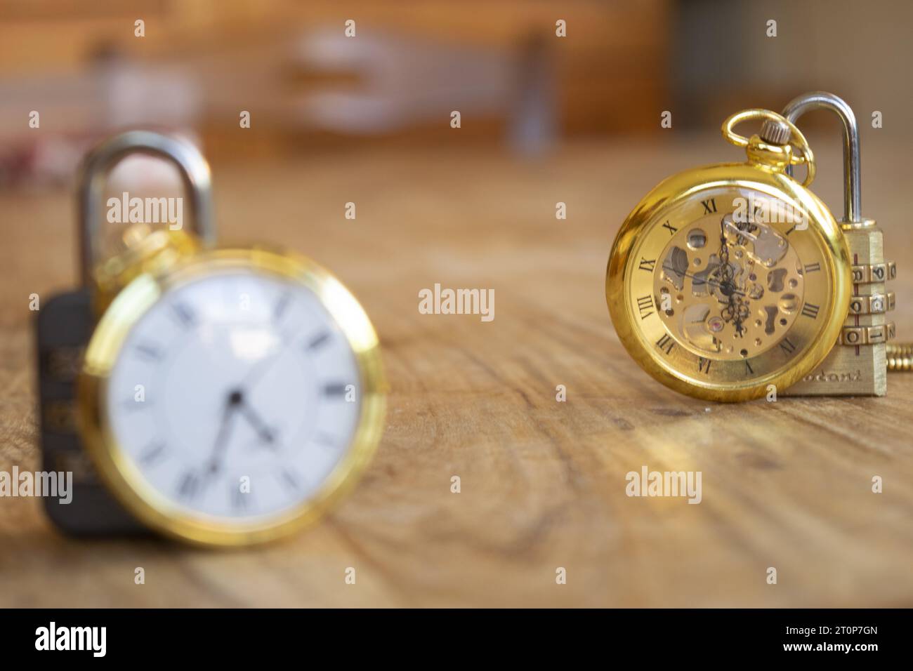 time concept with two old pocket watch and a combination lock Stock ...