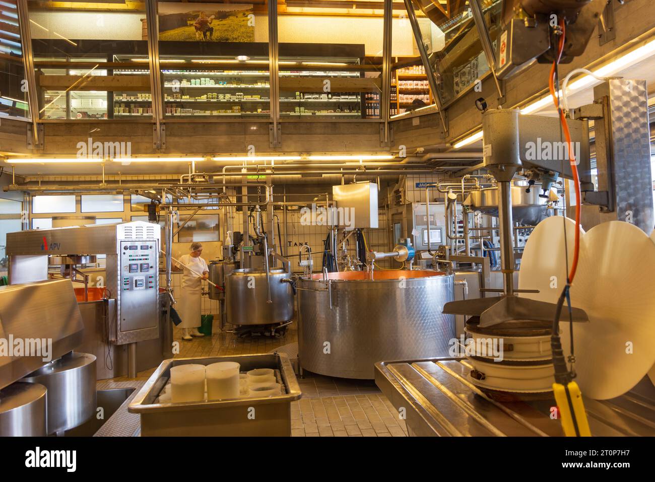 Affoltern, Switzerland May 17, 2023 Female operator workin in cheese