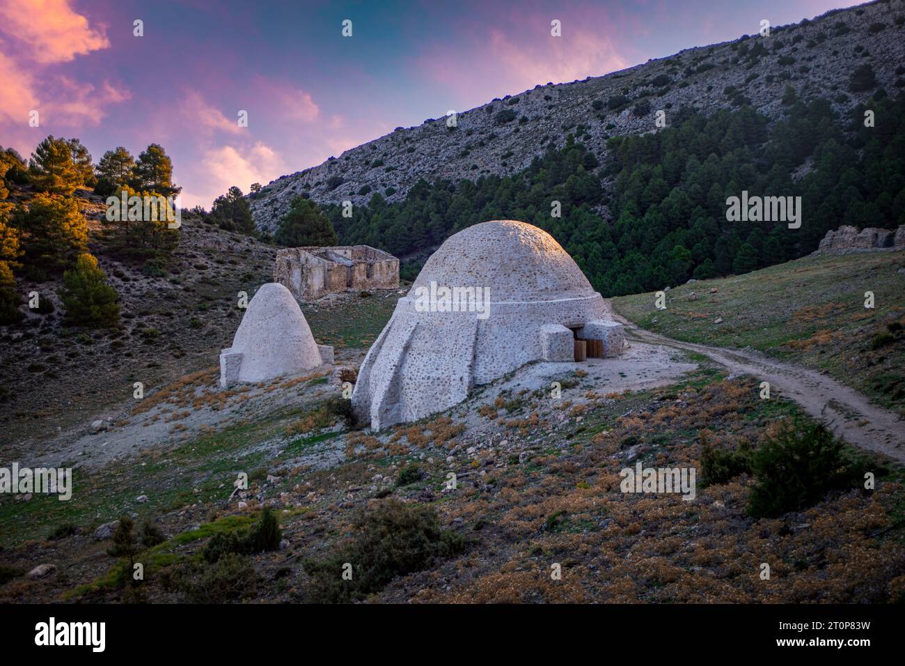 Restored snow well in Sierra Espuña, Region of Murcia, Spain, on its east face, with morning light Stock Photo