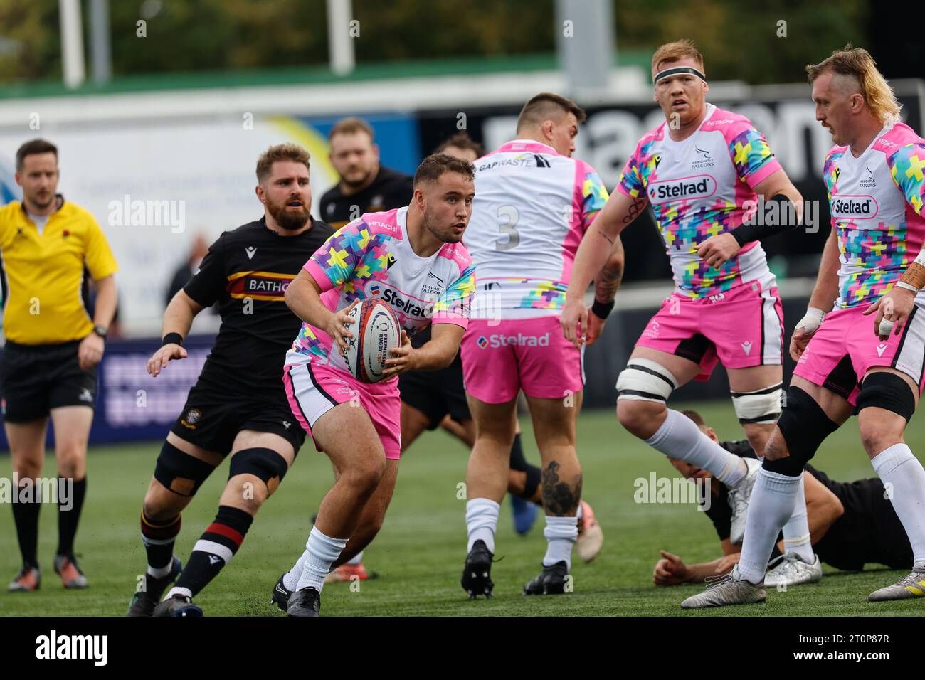 Newcastle, UK. 11th June, 2023. Ollie Fletcher of Newcastle Falcons has a run during the Premiership Cup match between Newcastle Falcons and Caldy at Kingston Park, Newcastle on Sunday 8th October 2023. (Photo: Chris Lishman | MI News) Credit: MI News & Sport /Alamy Live News Stock Photo