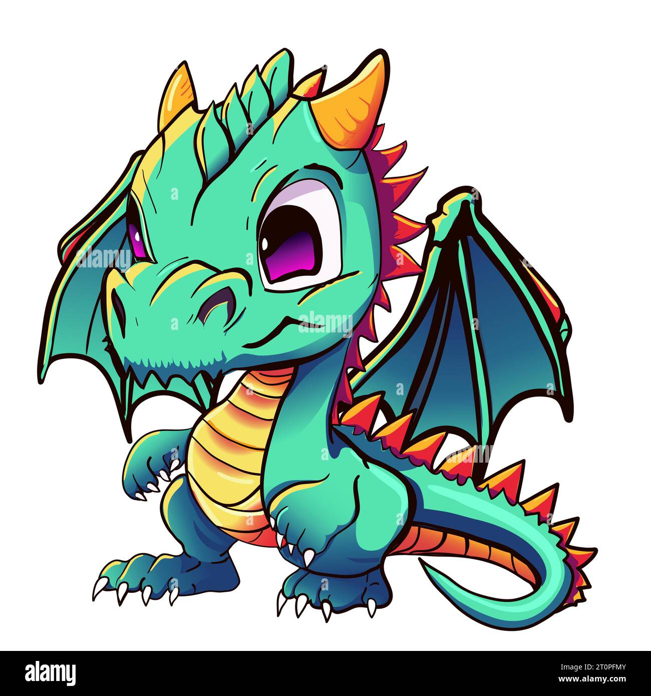 Cartoon  green dragon character sticker isolated vector illustration symbol year of dragon 2024 Stock Vector