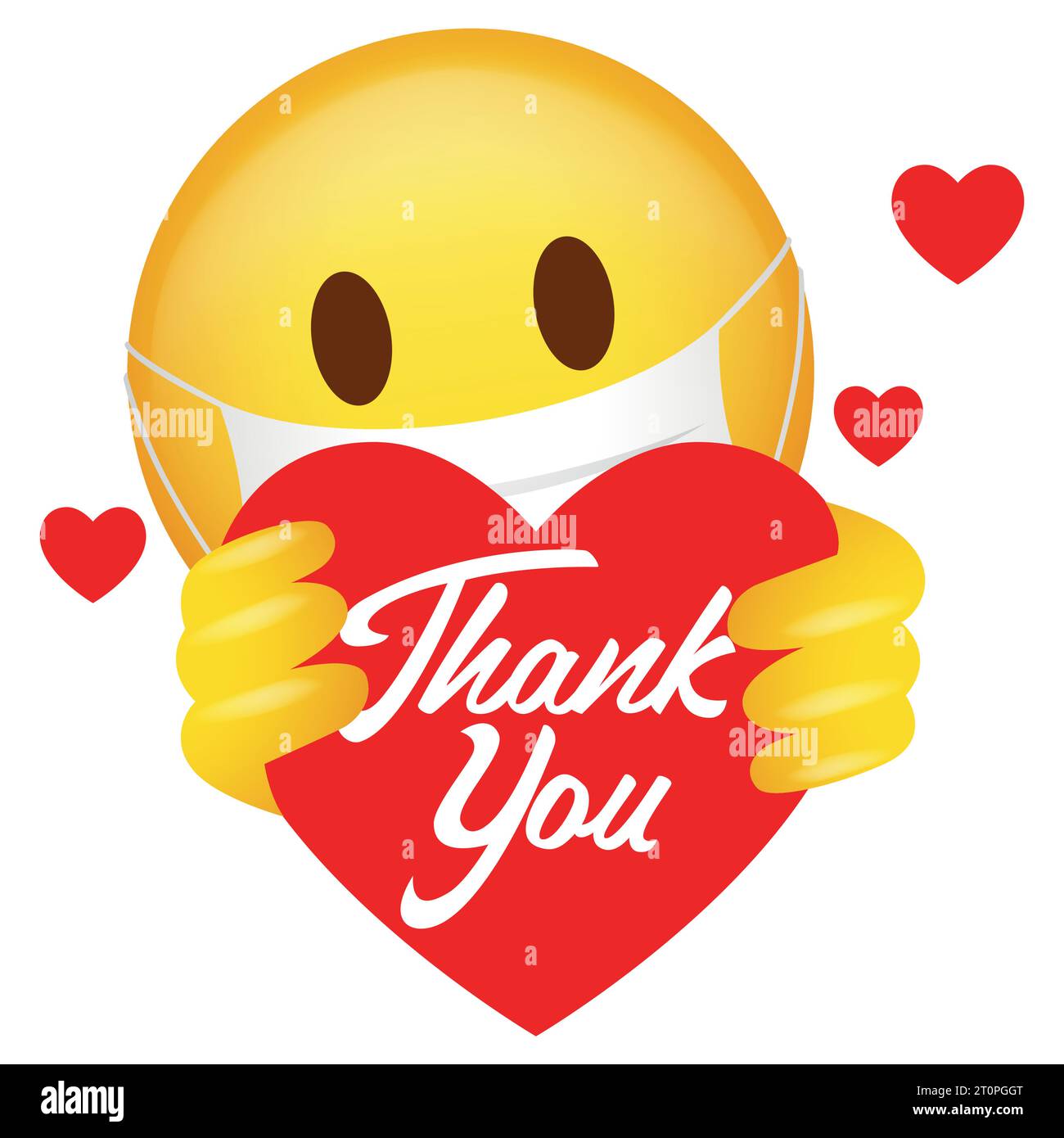 Vector illustration of emoticon wearing medical mask holding heart symbol with Thank You message Stock Vector