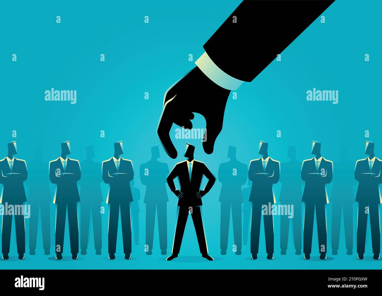 Business concept illustration of hand choosing and picking up businessman Stock Vector