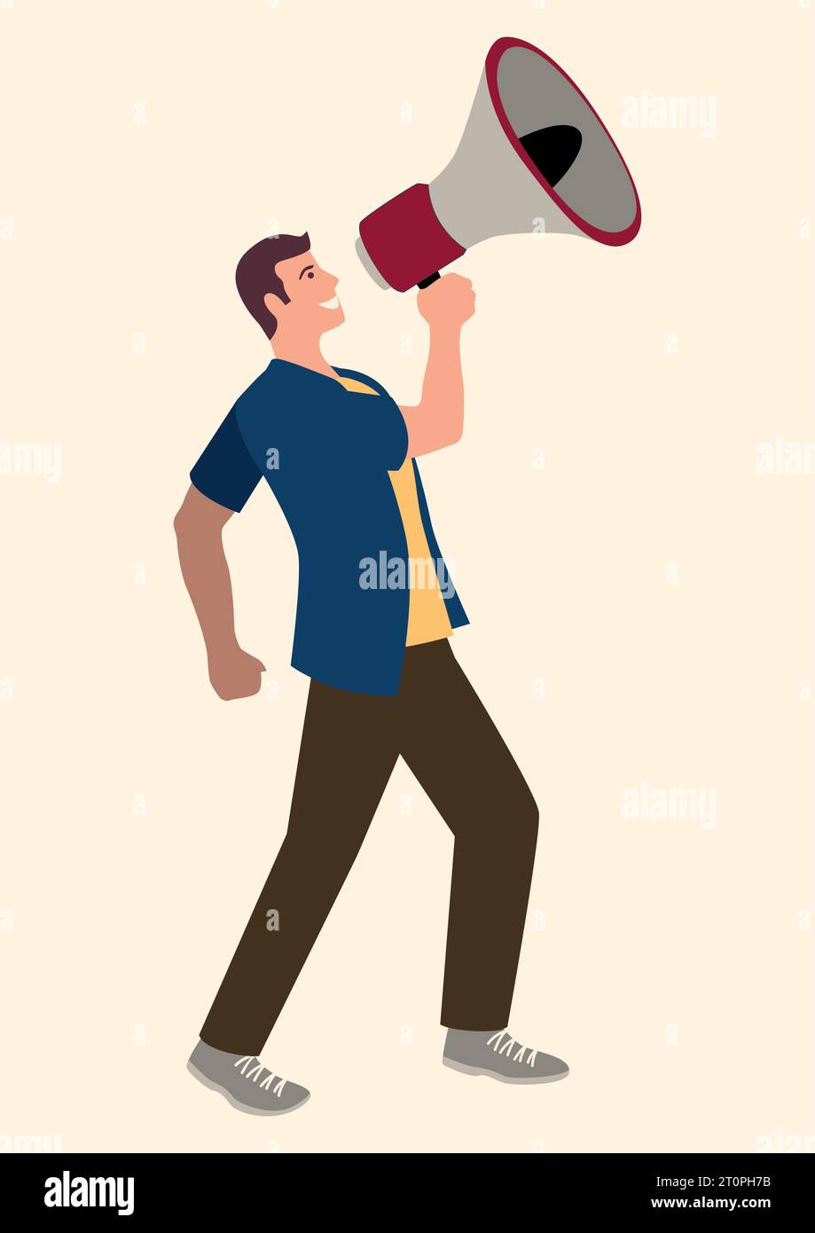 Simple flat vector illustration of a man using megaphone Stock Vector