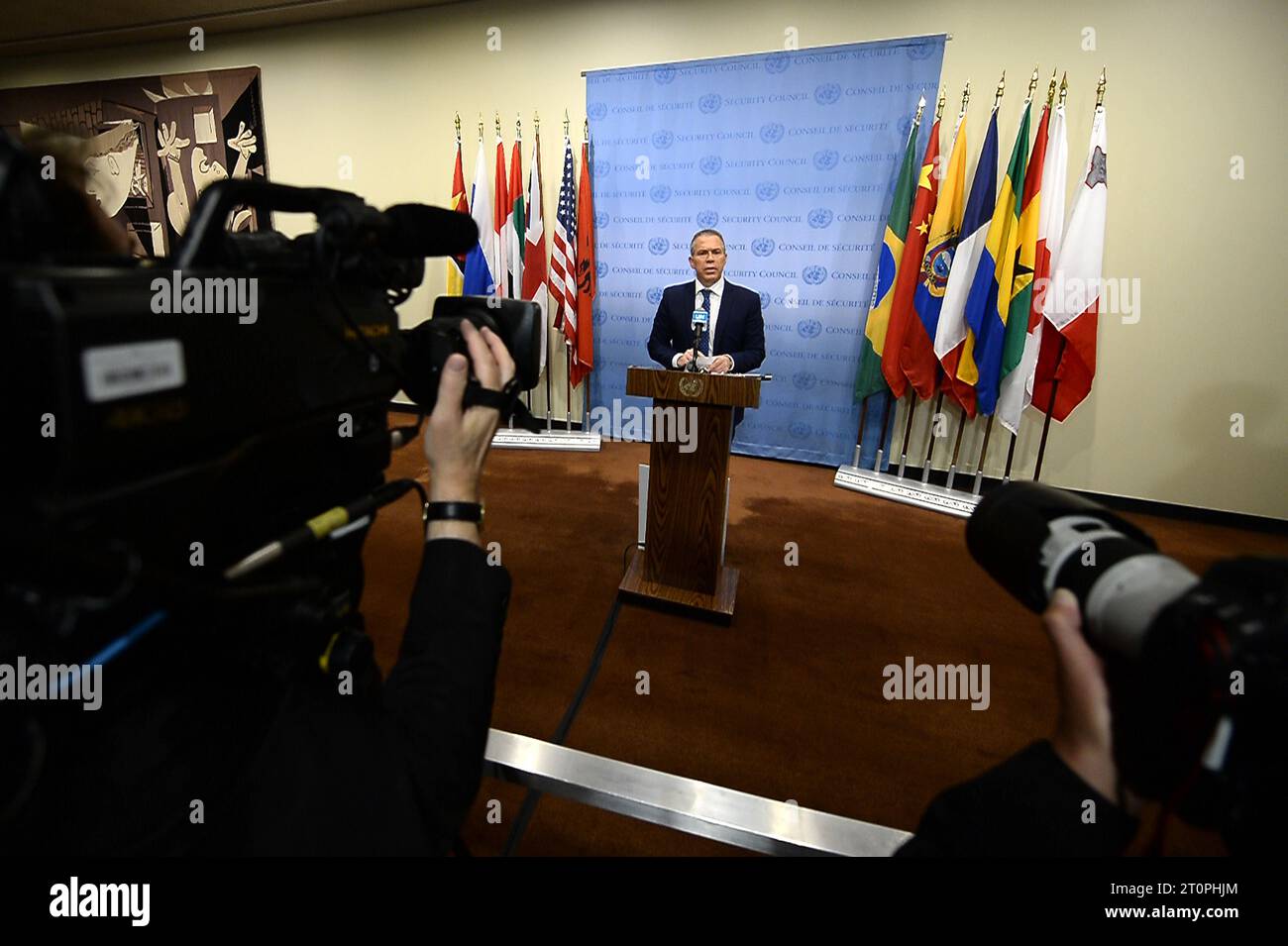 New York, USA. 08th Oct, 2023. Gilad Erdan, Permanent Representative of ...