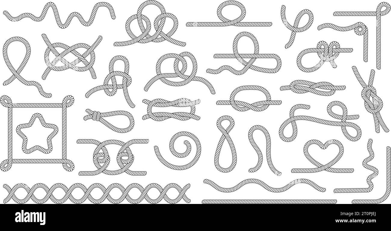 Isolated nautical knots, marine ropes frames. Sailboat and ship equipment. Decorative rope brushes, nautical travel decent vector clipart Stock Vector