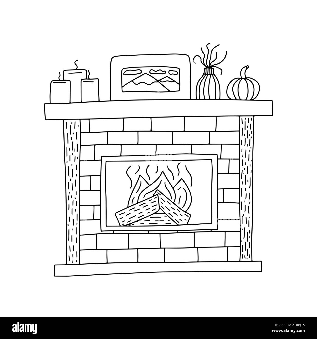 White fireplace Black and White - Coloring Page With Cozy Fireplace 2T0PJT5