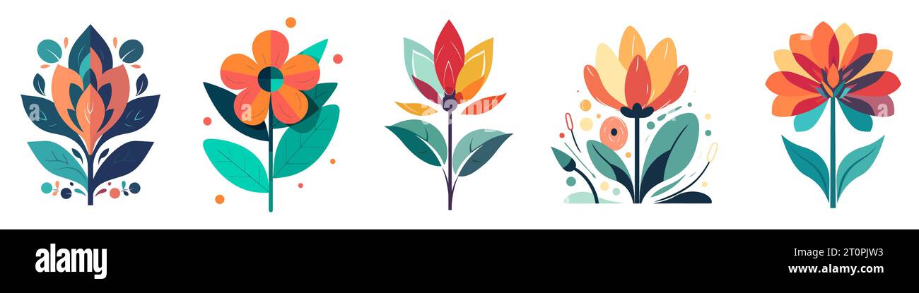 Flower icons set. Collection of colorful flowers on white background ...