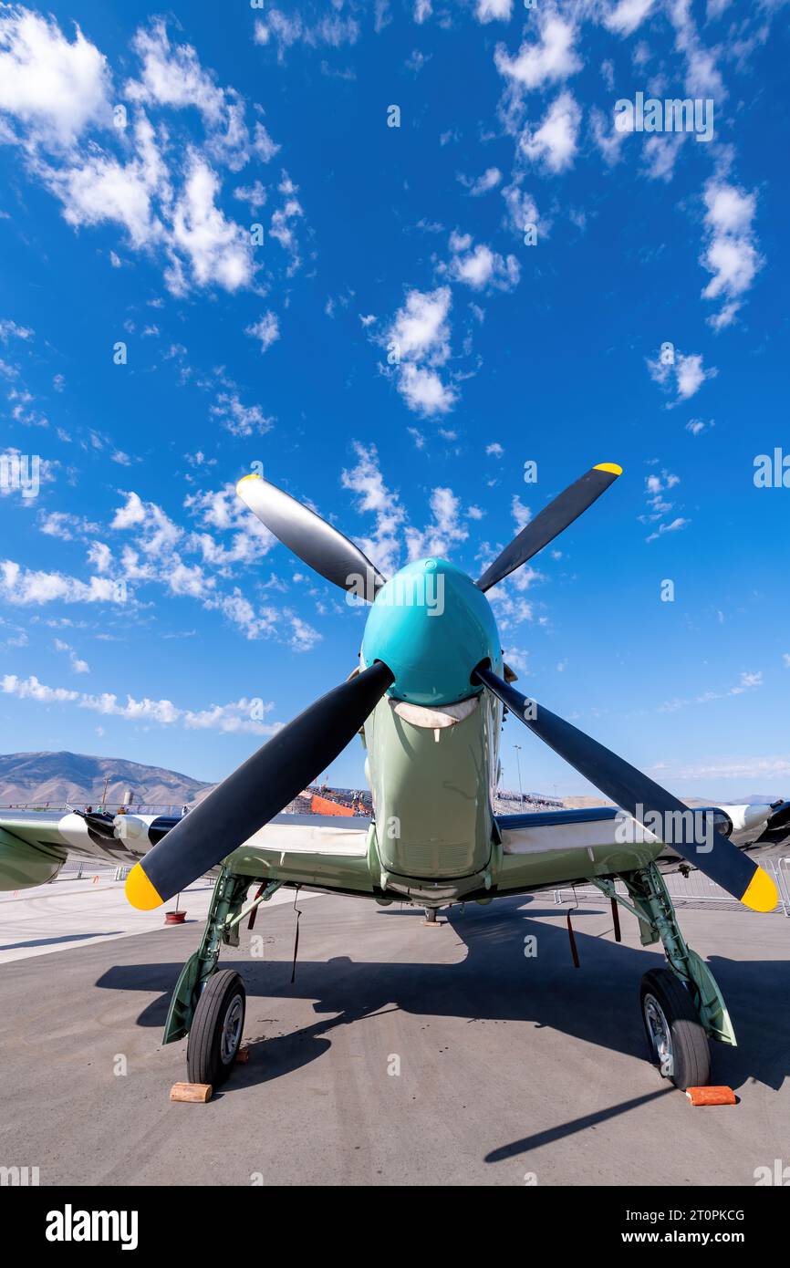 Perfect skies above an airplane on the ground Stock Photo
