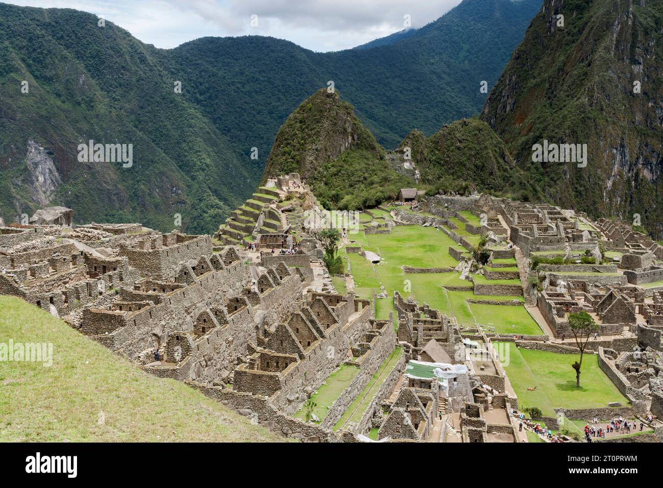 view of ruins of Machu Picchu in the Andes mountains of Peru Stock ...