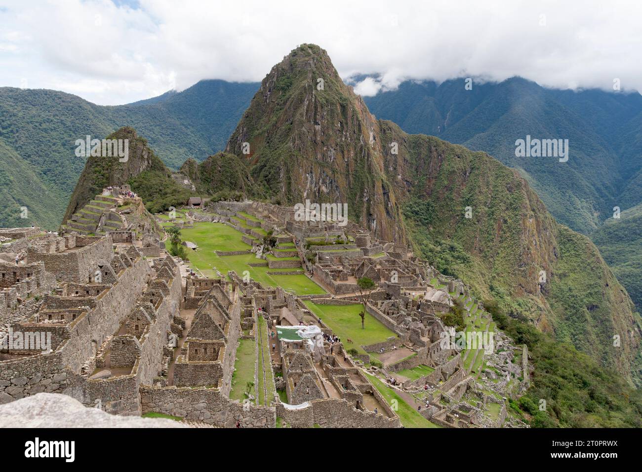 view of ruins of Machu Picchu in the Andes mountains of Peru Stock ...