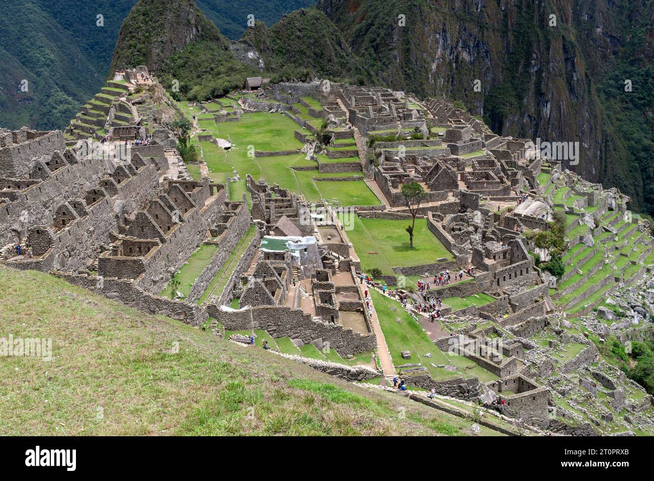 view of ruins of Machu Picchu in the Andes mountains of Peru Stock ...