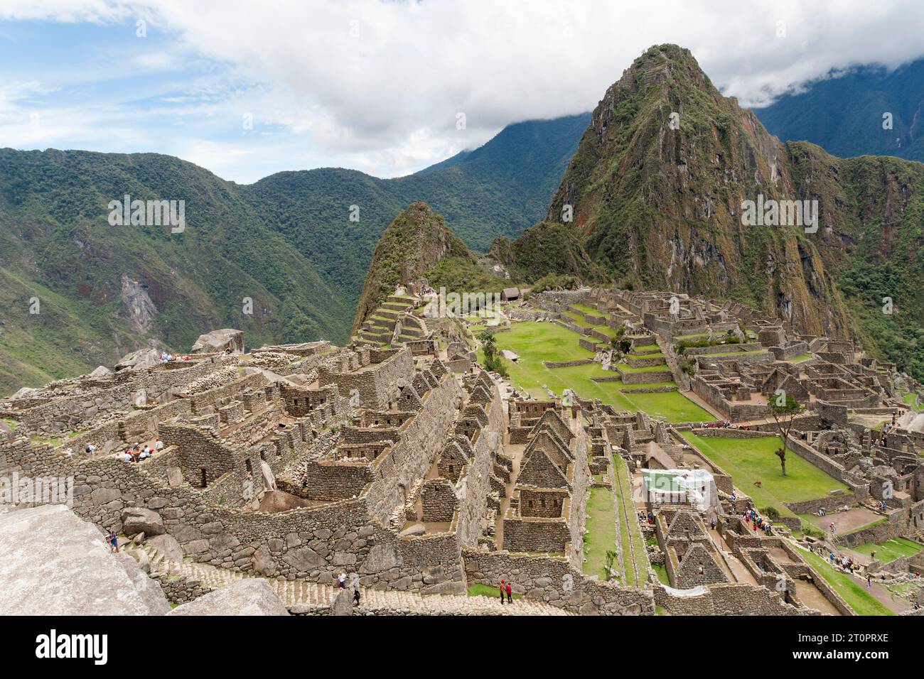 view of ruins of Machu Picchu in the Andes mountains of Peru Stock Photo