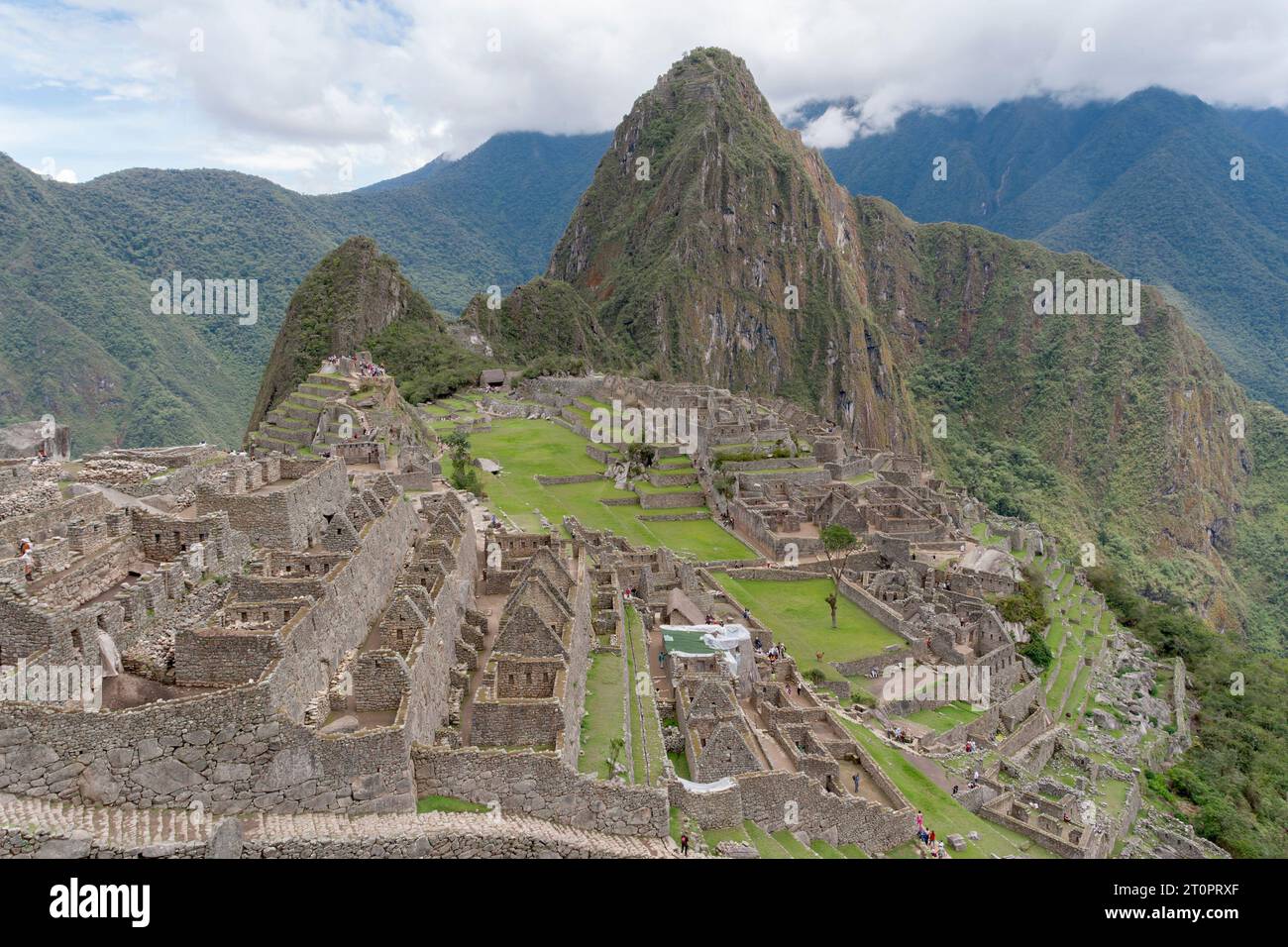 view of ruins of Machu Picchu in the Andes mountains of Peru Stock ...