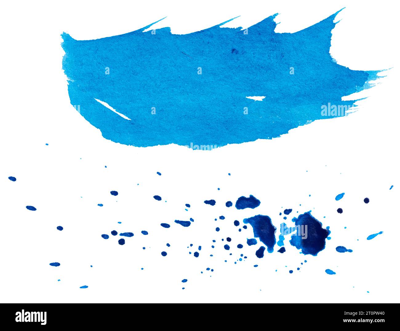 Splashes of blue watercolor paint and a smear of light blue paint on a