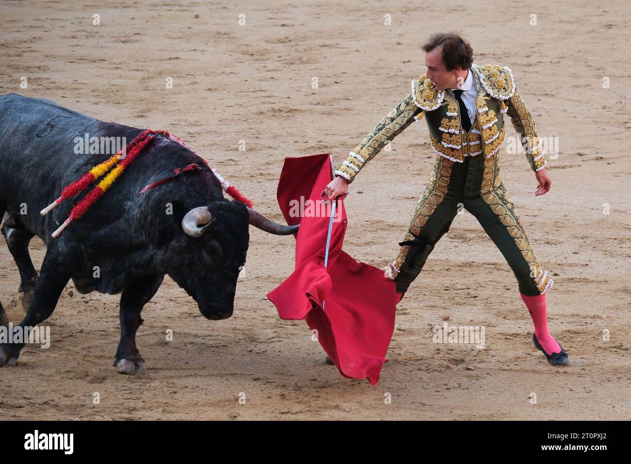 The bullfighter Román during the bullfight of the feria de otoño in the Plaza de las Ventas de Madrid, October 8, 2023 Spain Stock Photo
