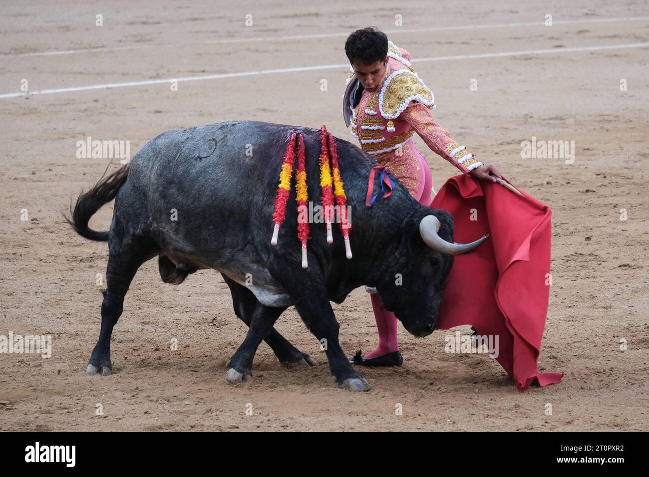The bullfighter Leo Valadez during the bullfight of the feria de otoño in the Plaza de las Ventas de Madrid, October 8, 2023 Spain Stock Photo