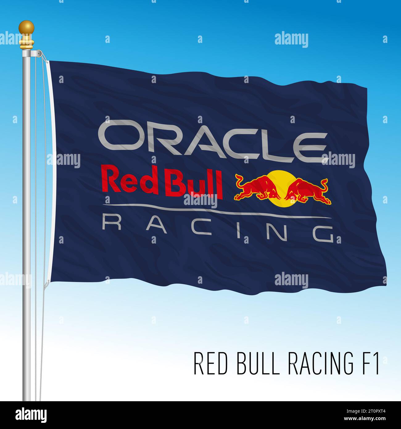 Austria, year 2023, waving flag of the Red Bull F1 Racing Team, world champion 2023, illustration Stock Photo